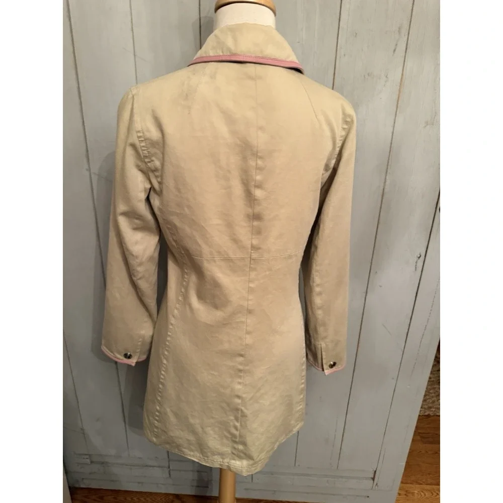 Coach Leatherware Rain Trench Coat Women's Size 4 Tan‎ & Pink Trim Cotton Lined